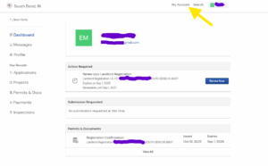 screenshot of the OpenGov My Account page showing you where to renew.