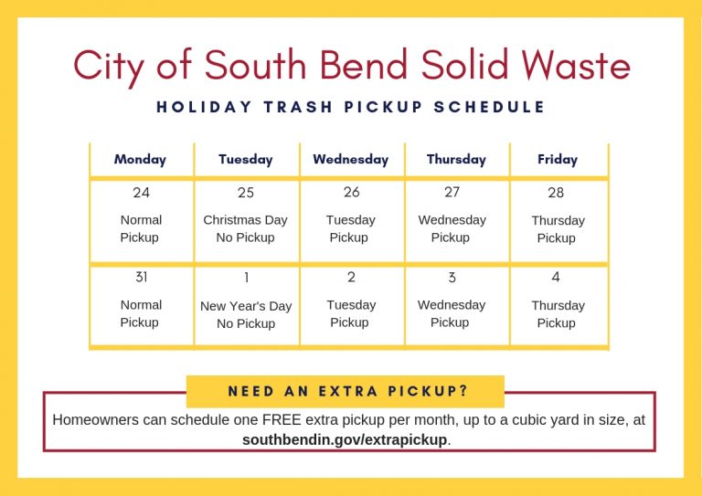 City Announces Holiday Schedule for Trash Pickup South Bend Indiana