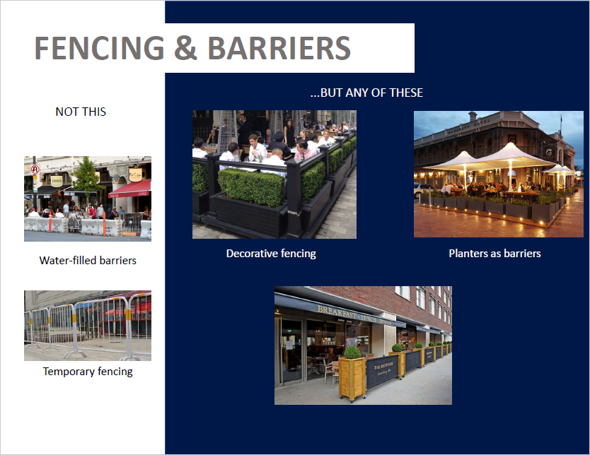Examples of fencing and barriers for Vibrant Places