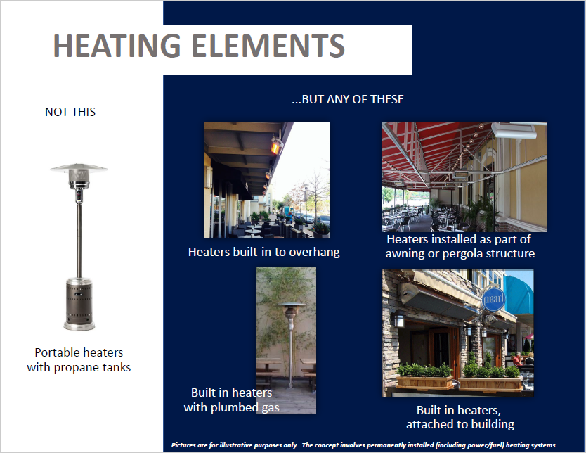 Examples of heating elements for Vibrant Places