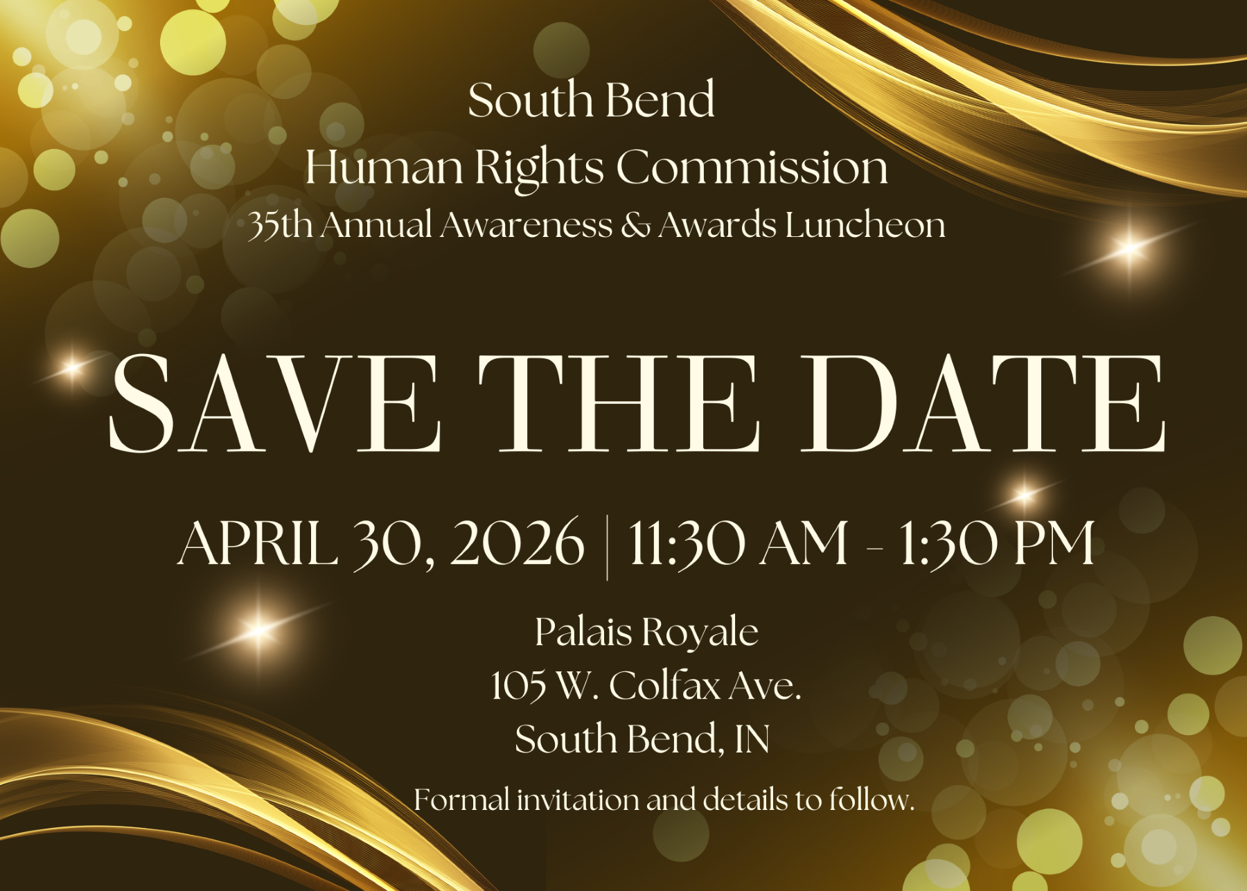 Human Rights Commission Annual Luncheon Save the Date - full details in the Event Description