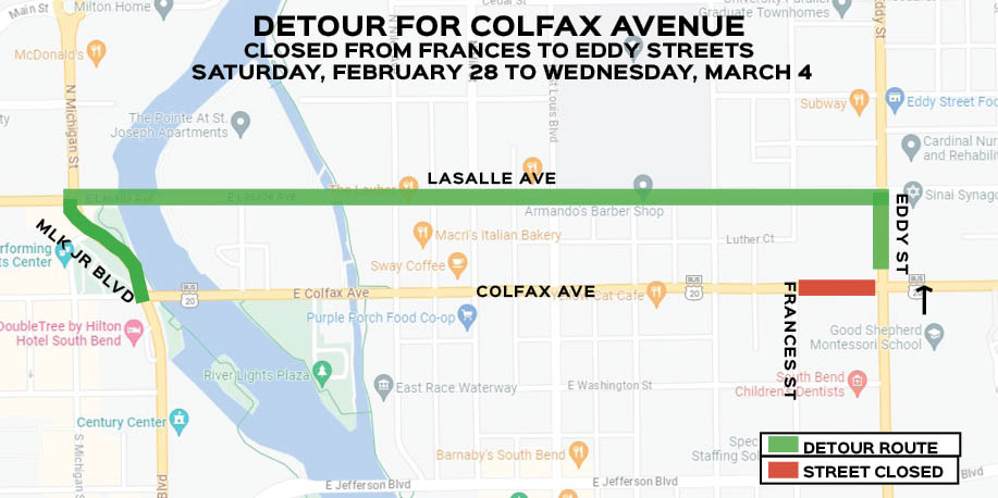 Detour for colfax Avenue map